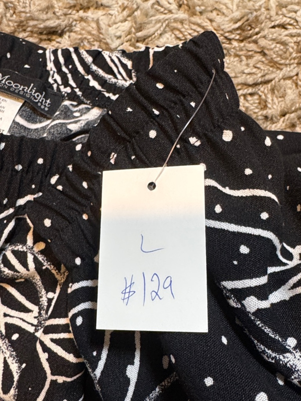 NWT Moonlight Black/Ivory Polka Dot & Scribble Print Cropped Pants size Large - Picture 7 of 13